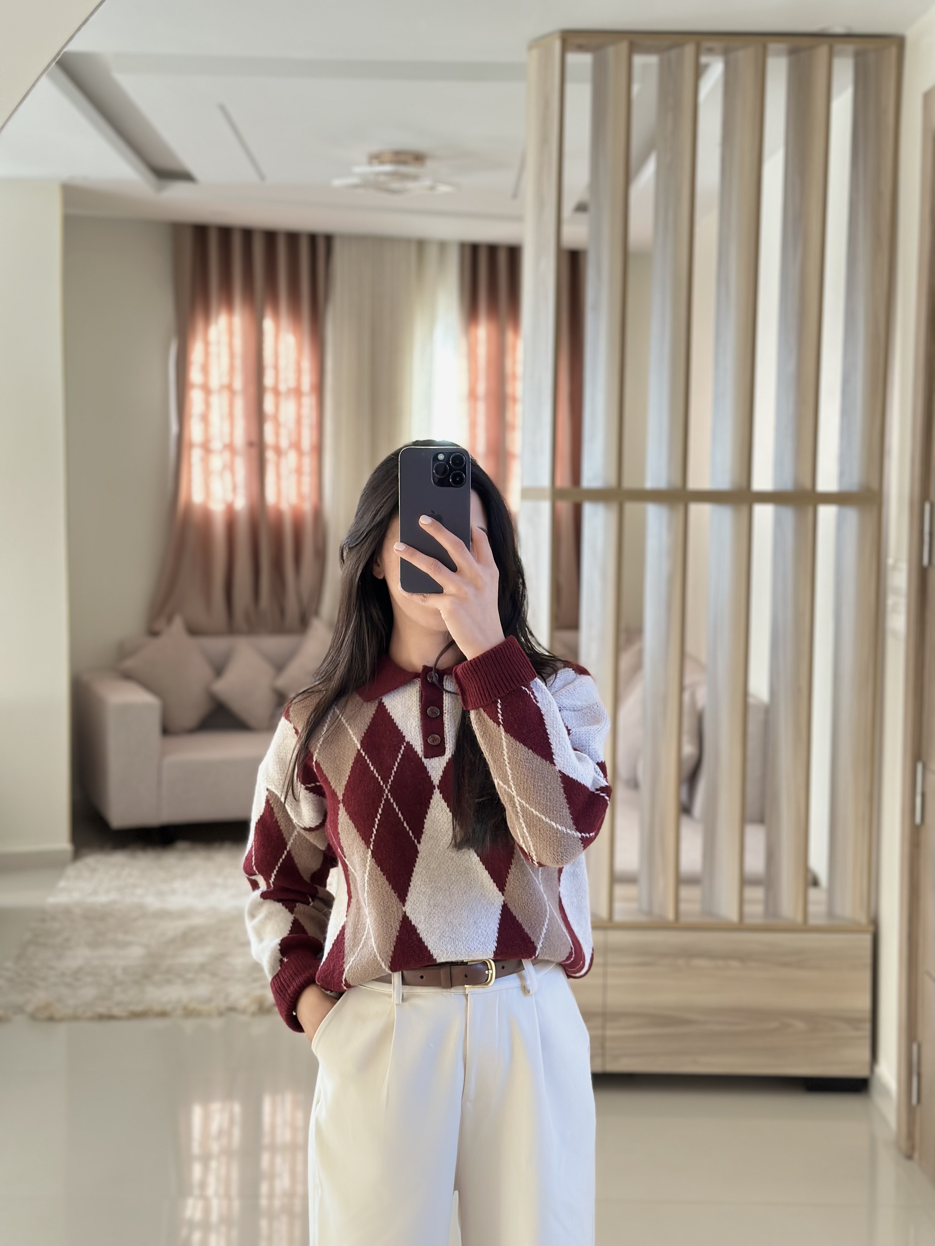 Pull polo à motif argyle